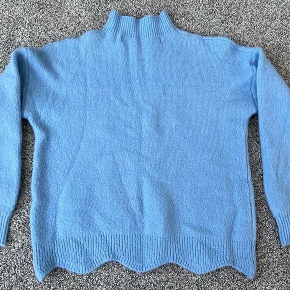 Code X Mode Light Blue High Neck Birds Embroidery Full Sleeve Scallop Sweater S - Picture 8 of 8
